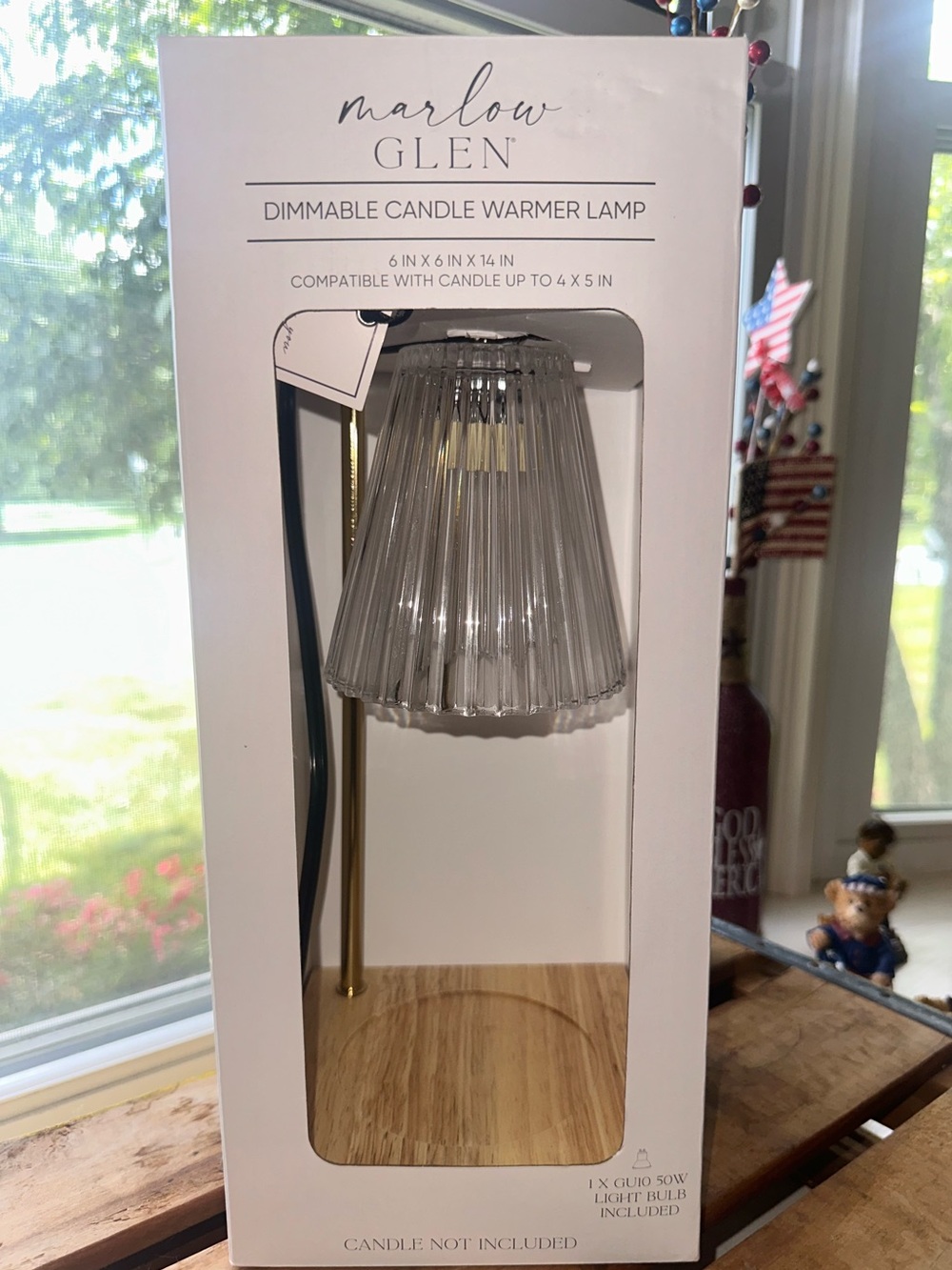 Marlow Glen Candle Warmer Lamp – Clear Glass Shade with Gold Stem New